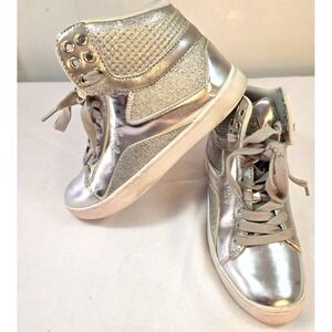 Love Pastry Silver Metallic Hip Hop Dance Boots Sneakers Womens Sz 5.5 High Top‎